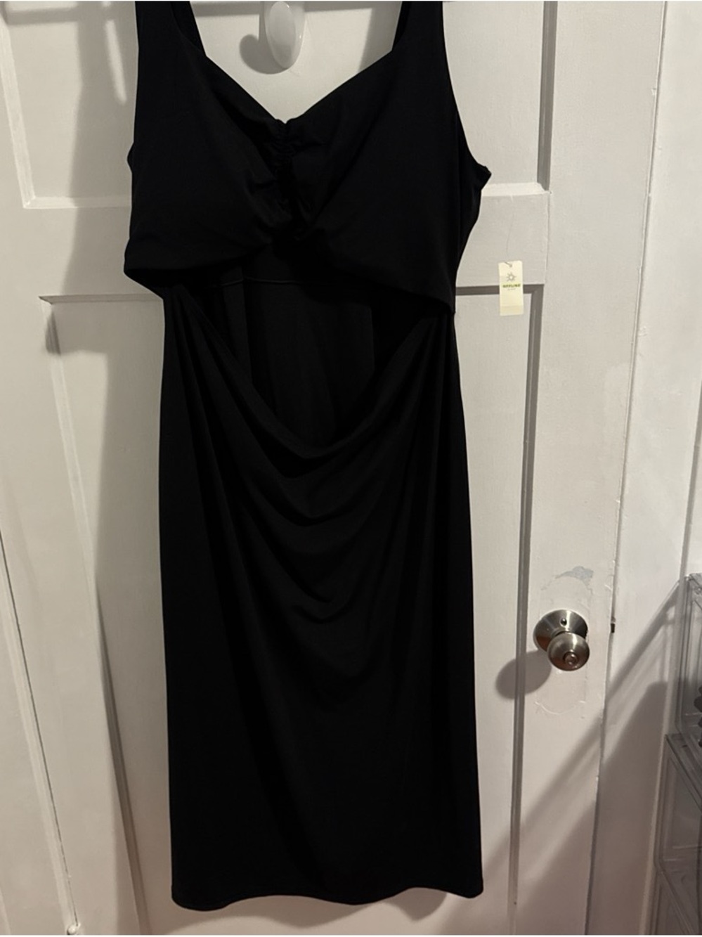 aerie Black Sleeveless Draped Midi Dress